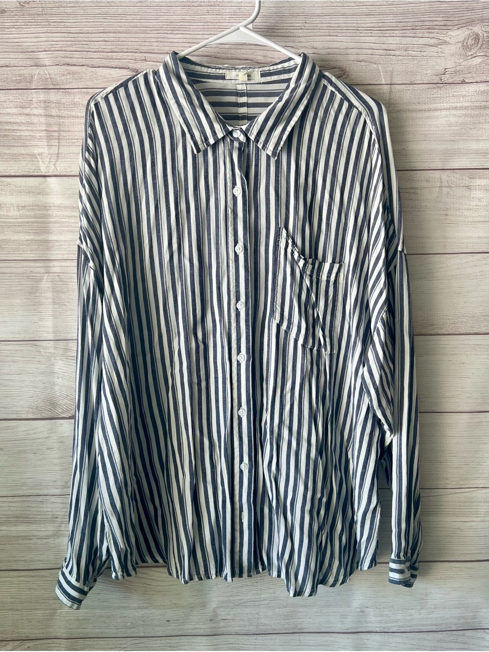 Maurices Navy and White Vertical Stripe Button-Down Shirt
